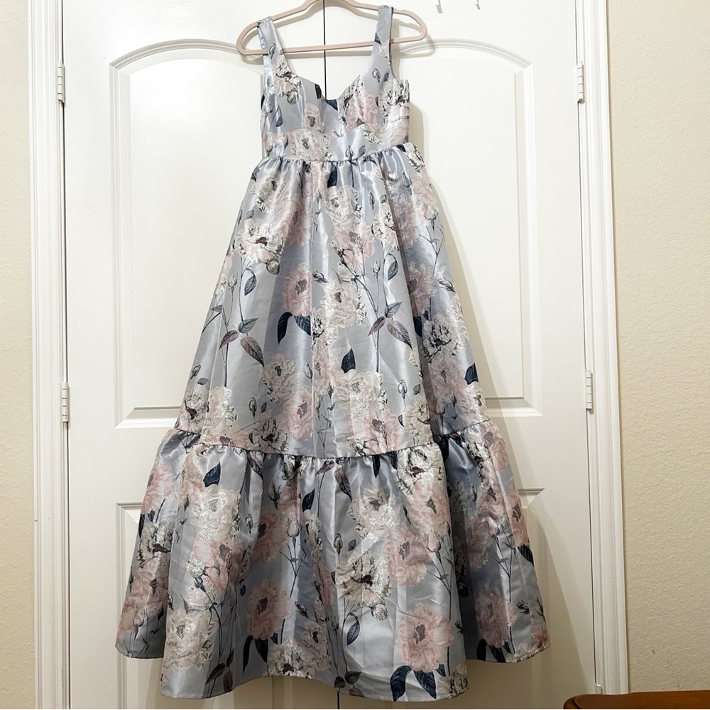 NWT Mac Duggal 11826 Square Neck Floral Printed Satin Maxi Dress Anthropologie - Picture 4 of 8
